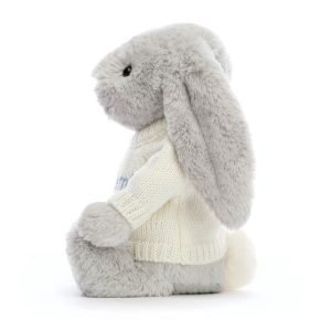 Bashful Silver Bunny with Personalised Cream Jumper