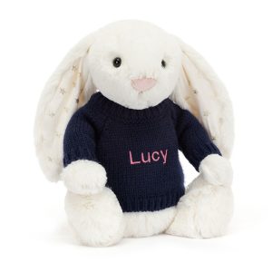 Bashful Twinkle Bunny with Personalised Navy Jumper